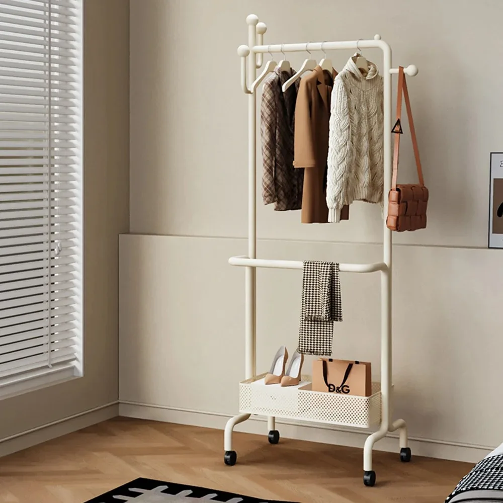Stylish White Basket Bedroom Clothes Rack On Wheels Space Saving Garment Drying Rack Modern Arara De Roupa Perfect Accessory
