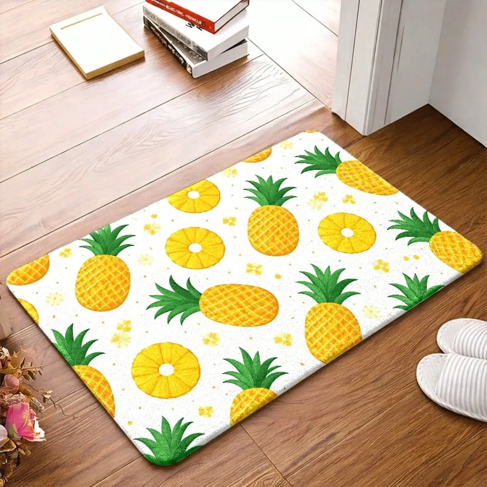 1pc Flannel Non - Slip Pineapple - Printed Mat, Stain - Resistant, Washable Universal Doormat, Suitable For Living Room, Bedroom, Office, Bathroom, Balcony