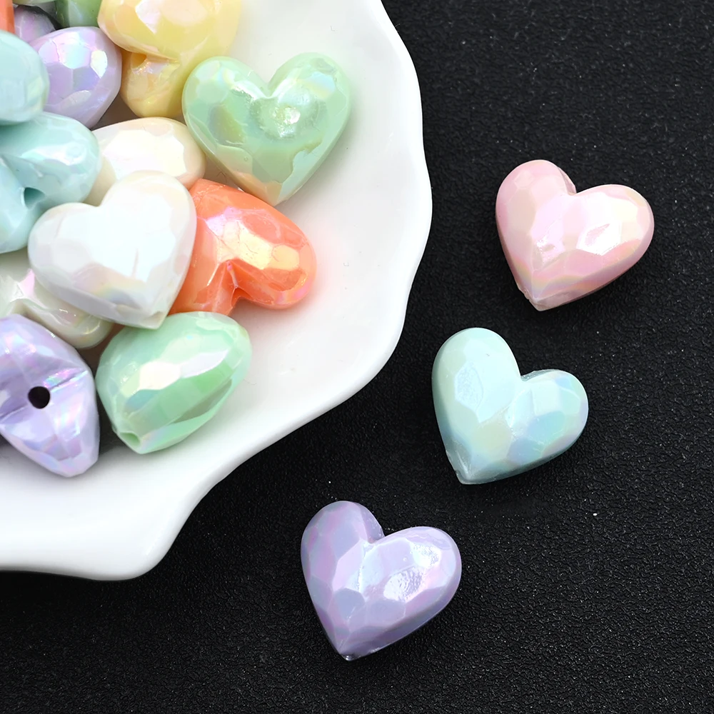 17x19mm UV Colorful Faceted Heart Acrylic Beads Loose Spacer Beads For Jewelry Making Diy Keychains Bracelet Necklace Accessory