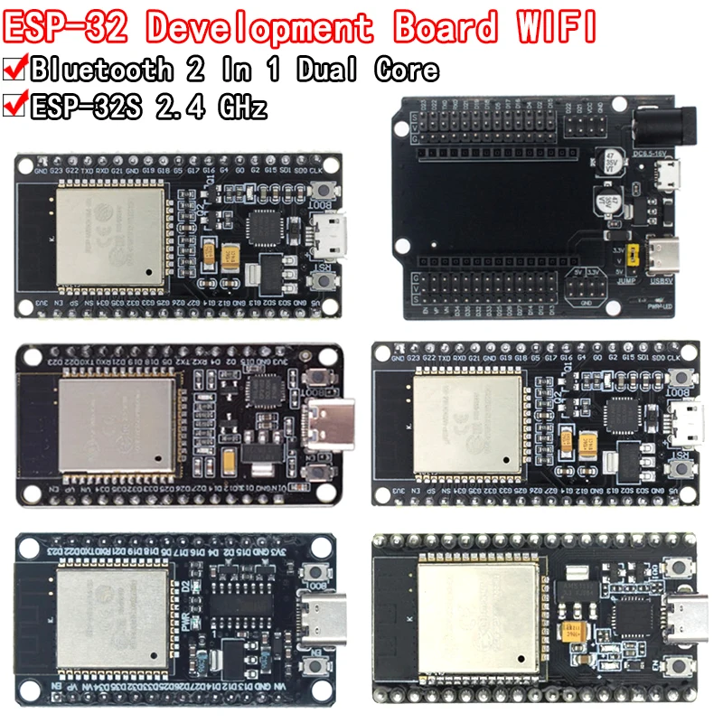 Placa de Desenvolvimento ESP32, CP2102, CH340C, WiFi, Bluetooth, Consumo de Energia Ultra Baixo, Módulo Sem Fio, ESP32-WROOM-32, NodeMCU-32S