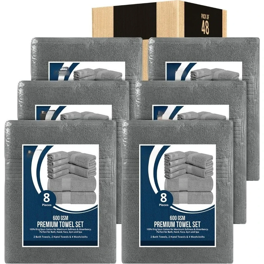 

48-Piece Premium Towel Set, 12 Bath Towels, 12 Hand Towels, and 24 Wash Cloths, 100% Ring Spun Cotton Highly Absor