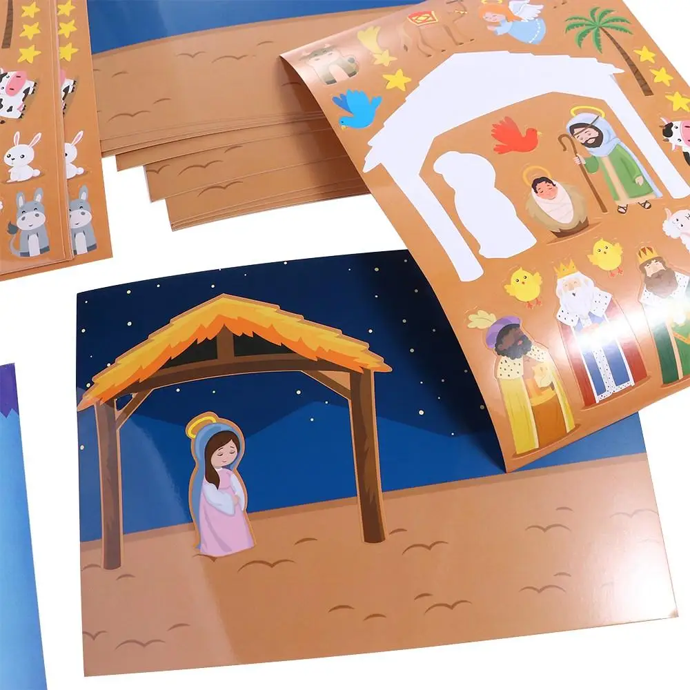 24 Sheets Nativity Stickers Recognition Training Nativity Puzzle Scenes Stickers DIY Puzzle DIY Puzzle Games Sticker