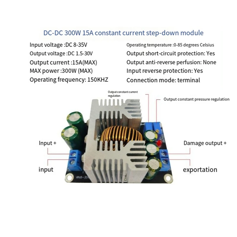 300W 15A DC-DC Step-Down Module Constant Voltage Constant Current Adjustable Power Supply 8-35V To 5V-30V