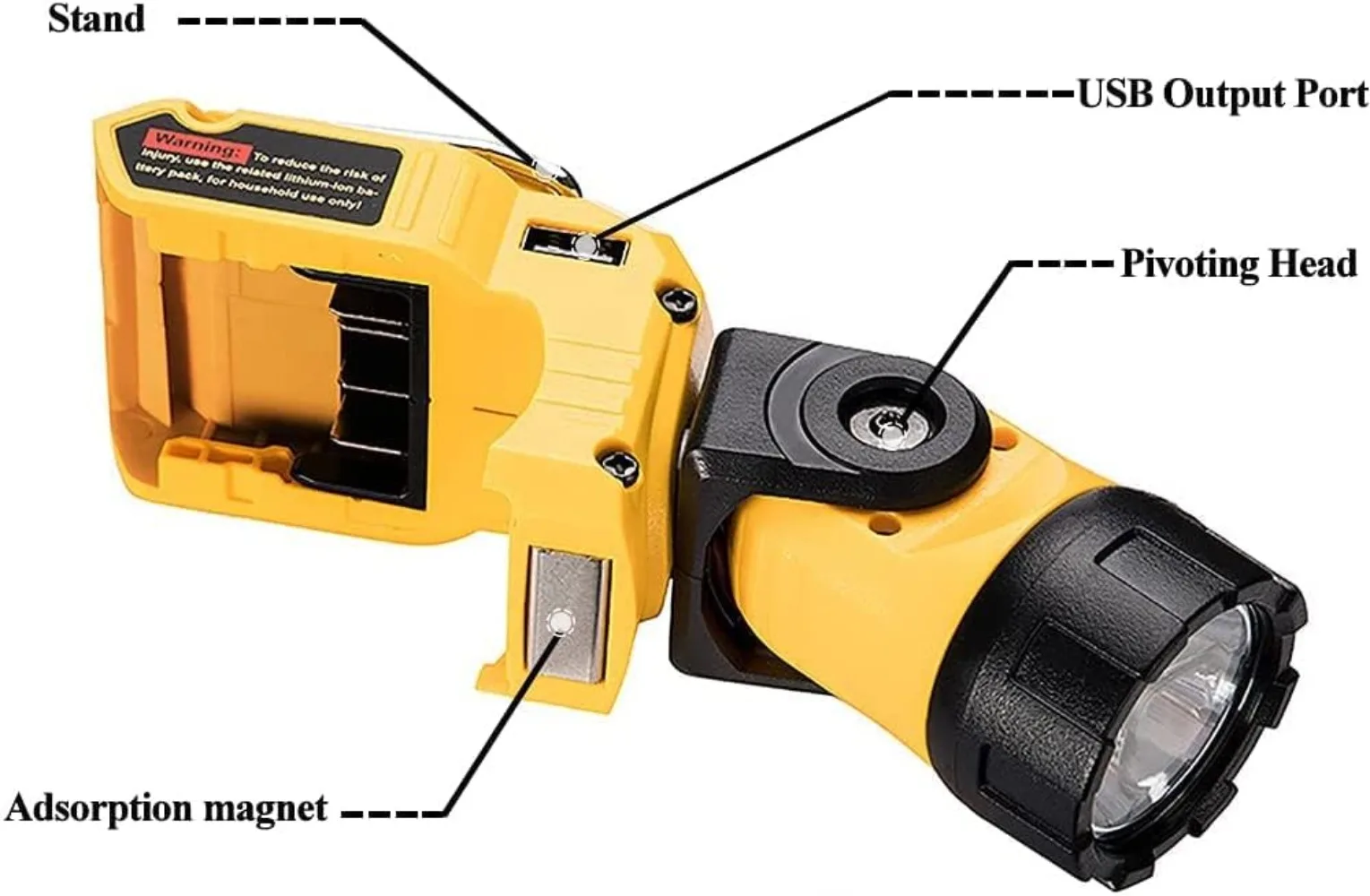 Imagem -02 - Lanterna Portátil para Dewalt Bateria Li-ion Luz de Advertência Led Lâmpada de Trabalho Portátil para Acampar ao ar Livre 10.8v 12v