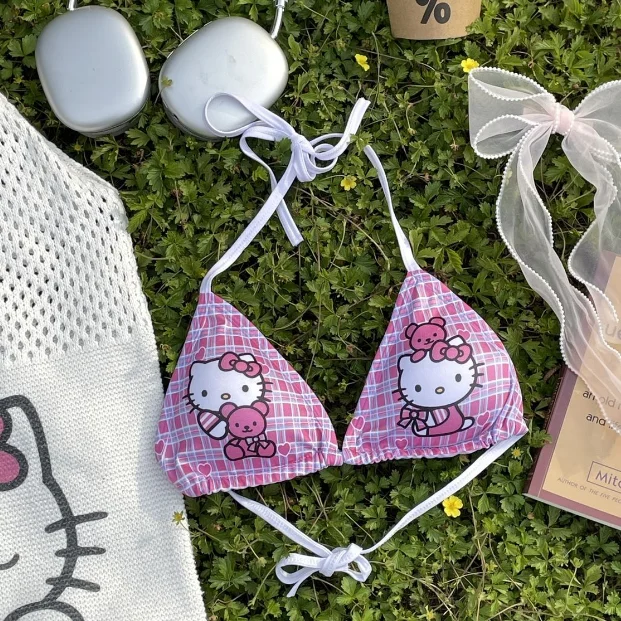 Милое аниме «Hello Kitty», черная кожа, пряное нижнее белье, рубашка, милый мультяшный пикантный купальник, рубашка, одежда для девочек, модные подарки для девочек