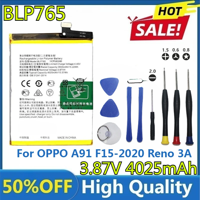 

Новый высококачественный сменный аккумулятор BLP765 для OPPO A91 F15-2020 Reno 3A Reno3 + инструменты
