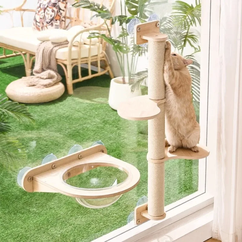 

Cat Window Perch with Wooden Frame for Indoor Suction Cup Balcony Habitat Cats Washable Supports Large Cat Supplies Accessories