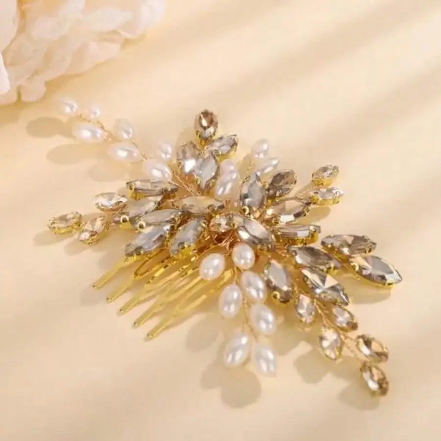 

Champagne Pearl Hair Comb For Wedding Bridesmaid Party Prom Accessories