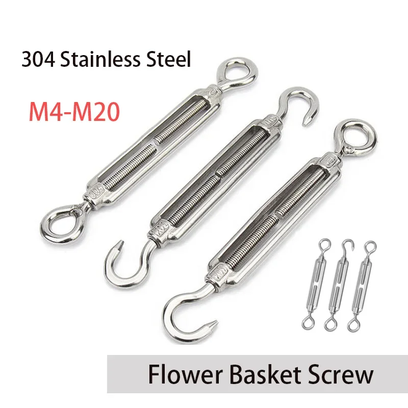 1pcs M4-M20 304 Stainless Steel Flower Basket Screw Wire Rope Tension Screw Tensioner Rope Tensioner Flower  Basket Bolt