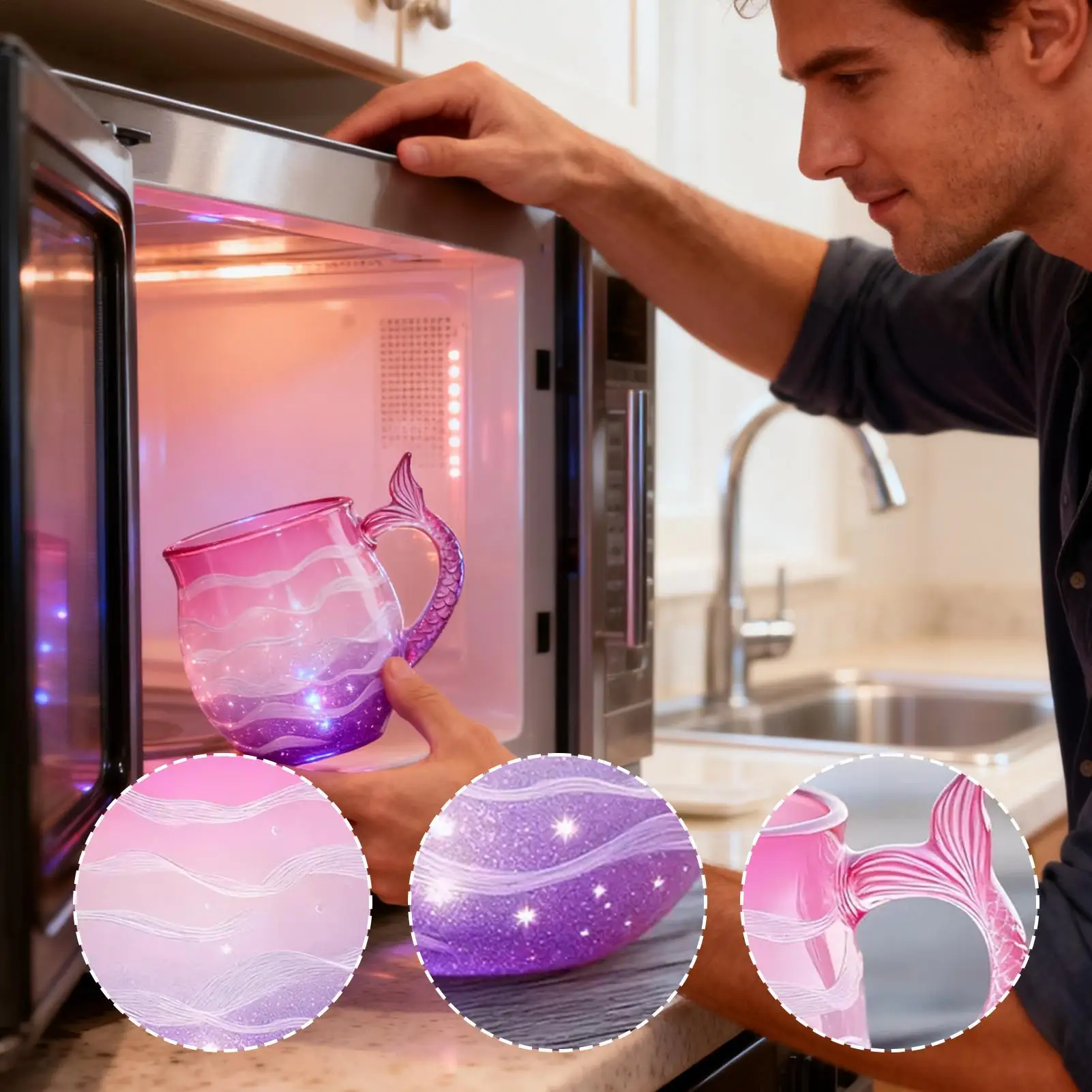 أكواب القهوة الزجاجية مقبض ذيل حورية البحر موجة البحر أكواب القهوة الزجاجية كوب الشاي للمشروبات الباردة الساخنة عصير الماء الحليب ديكور المنزل #2