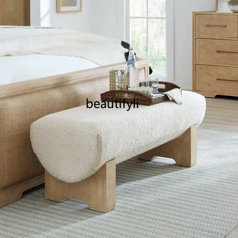 A32  Nordic simple solid wood shoe changing bench living room, homestay and club rest bench fabric bedroom bedside stool