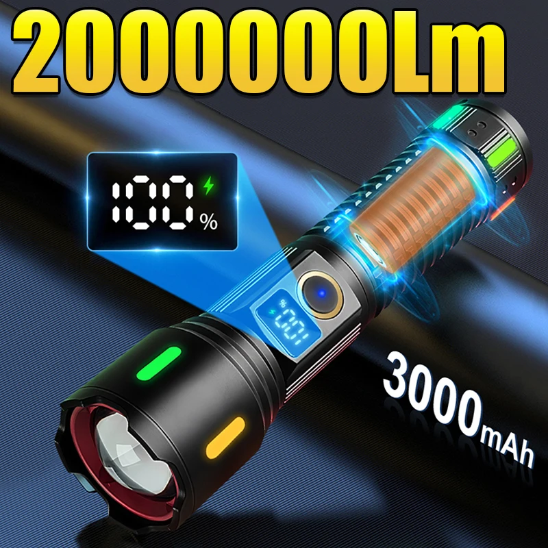 2000000LM Super Powerful Flashlights USB Rechargeable LED Flashlights Military Tactical Flashlight Camping Survival Accessories
