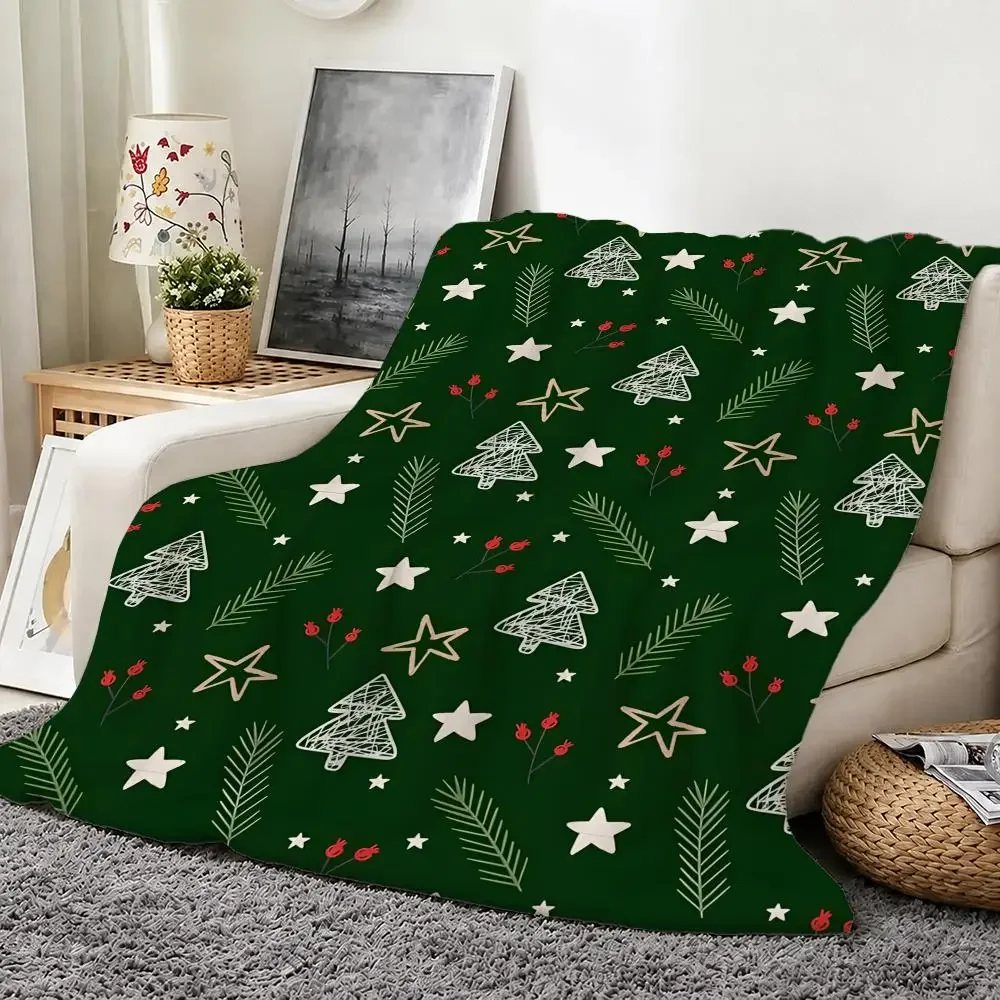 Christmas Low Saturation Gray Green Small Tree Throw Soft Warm Flannel Throw Blanket, Sofa Bed Cover, Picnic Travel Home Decor