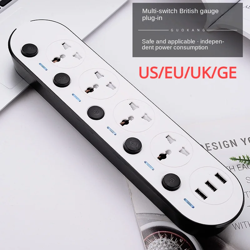 사무실 독립 제어 소켓 멀티 플러그 홈 소켓, 멀티탭 소켓, US, UK, EU, AU, 110 ~ 220v, 3 USB2.1A, 5 콘센트, 10A, 2000W 