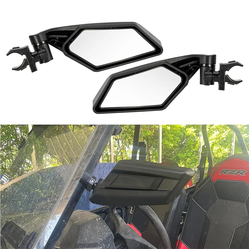 for Polars RZR 1000 Can Am Maverick Kawasaki Mule Arctic Cat RZR Adjustable Side Mirrors with 1.5”-2” Roll Bar