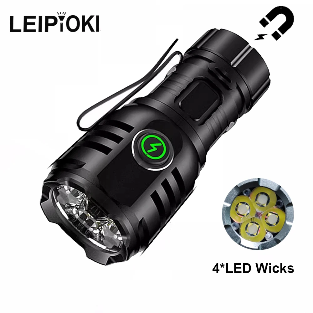 

4*Led Mini Flashlights with Magnet Clip edc Flashlight Usb Charging Tactical Torch Keychain Lights Self Defense Lantern Camping