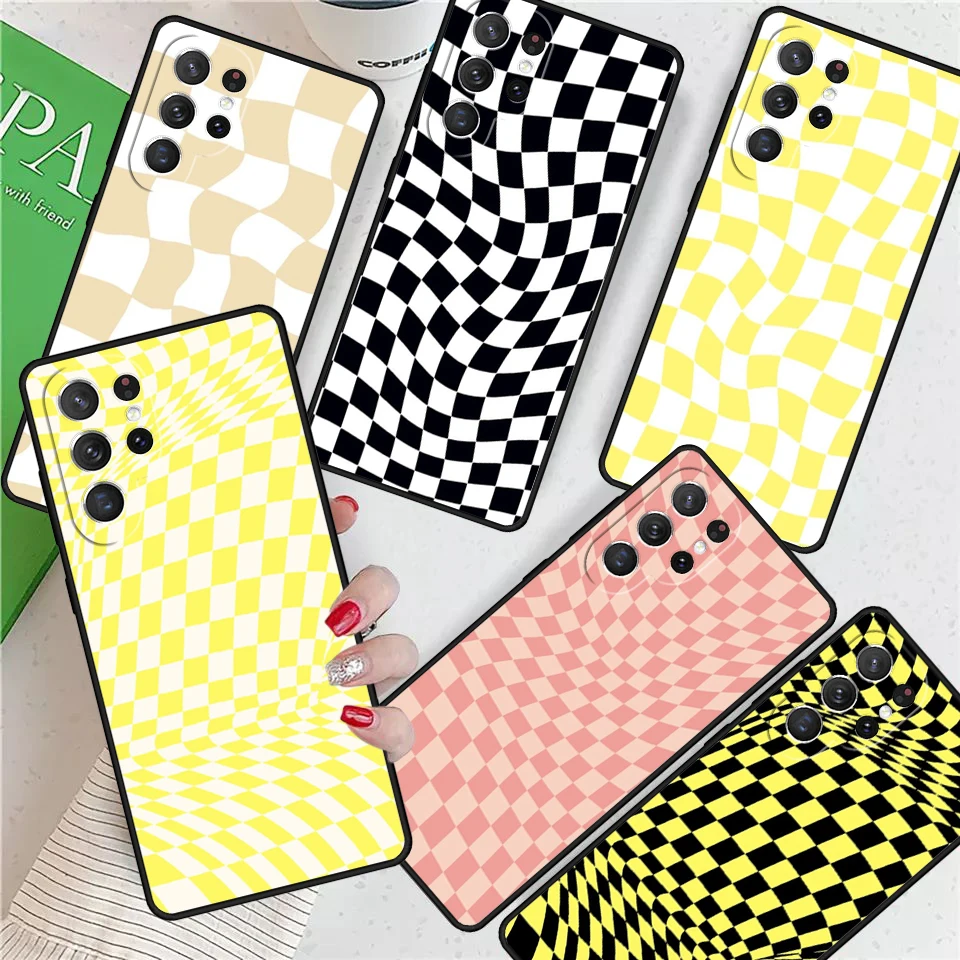 Checkerboard Pattern Mustard Yellow For Samsung Galaxy S24 Ultra S21 S22 S8 S9 S10E Note 10 20 Plus FE S23 Phone case Cover