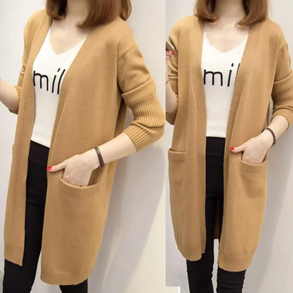 Mid-length Cardigan Sweater Women Long-sleeved Jacket Autumn Winter 2024 Women\'s solid color Large Size Cardigan Sweaters