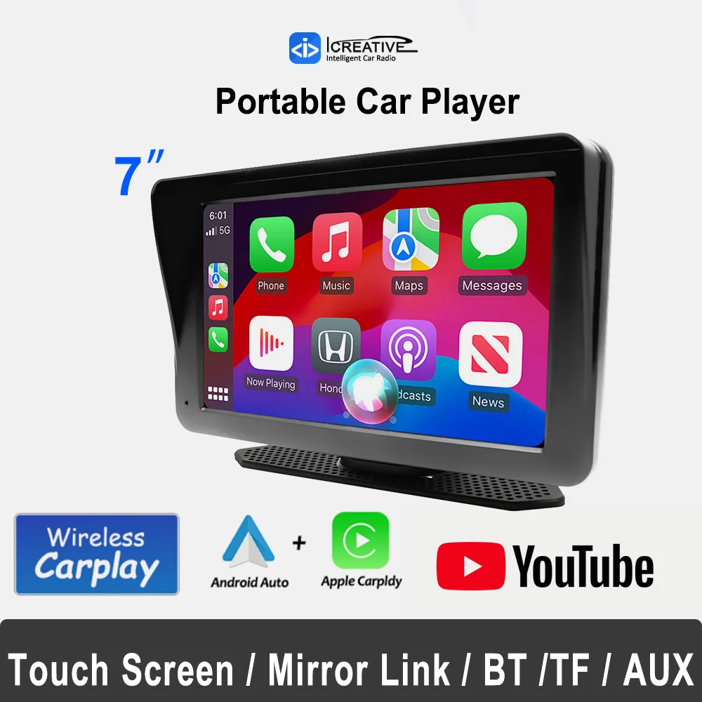 7 pollici Wireless Apple Carplay Android Auto Multimedia Player Touch Screen MirrorLink FM Transmit 5G WiFi supporto Youtube