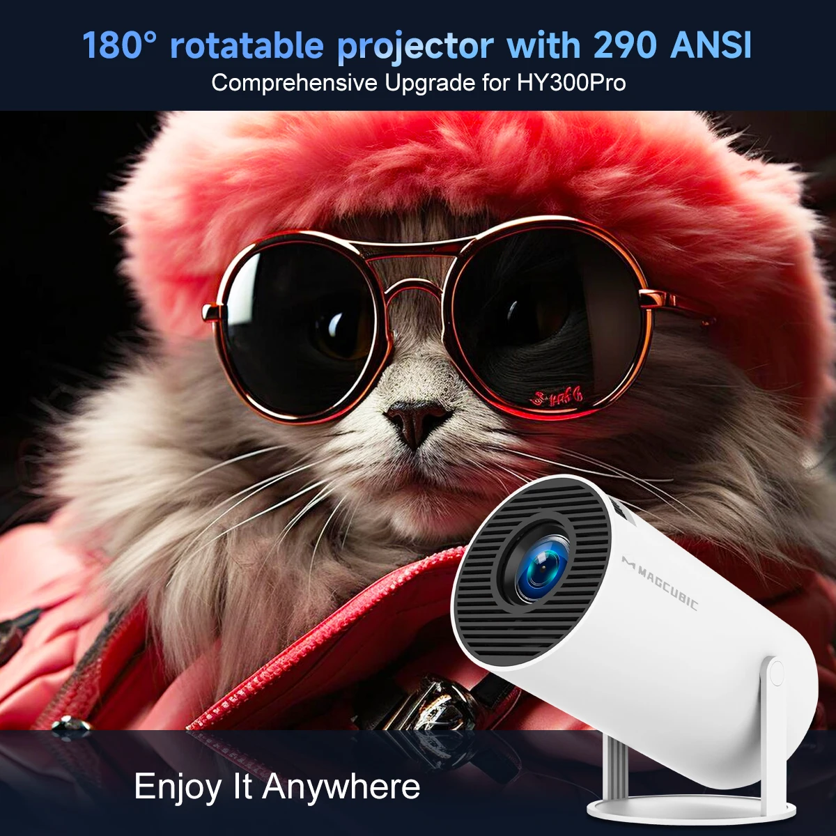 Magcubic Projector Android14 8K 1280*720P HY300 Pro Dual Wifi 290ANSI 180 Flexible BT5.4 Cinema Outdoor Portable Projetor
