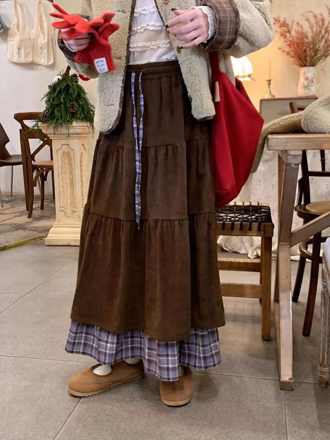 

High Waist Plaid A-Line Skirt Women's Faion Design Pleated Slimming Midi Skirt Busin Casual Daily Travel Outdoor