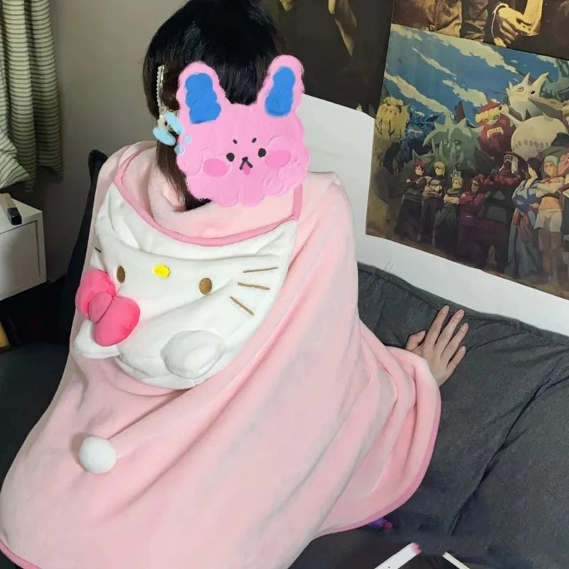 

Sanrio Hello Kitty Pink Girl KT Cat Cloak Residence Dormitory Air Conditioner Soft Blanket Kawaii Christmas Gift Accessories