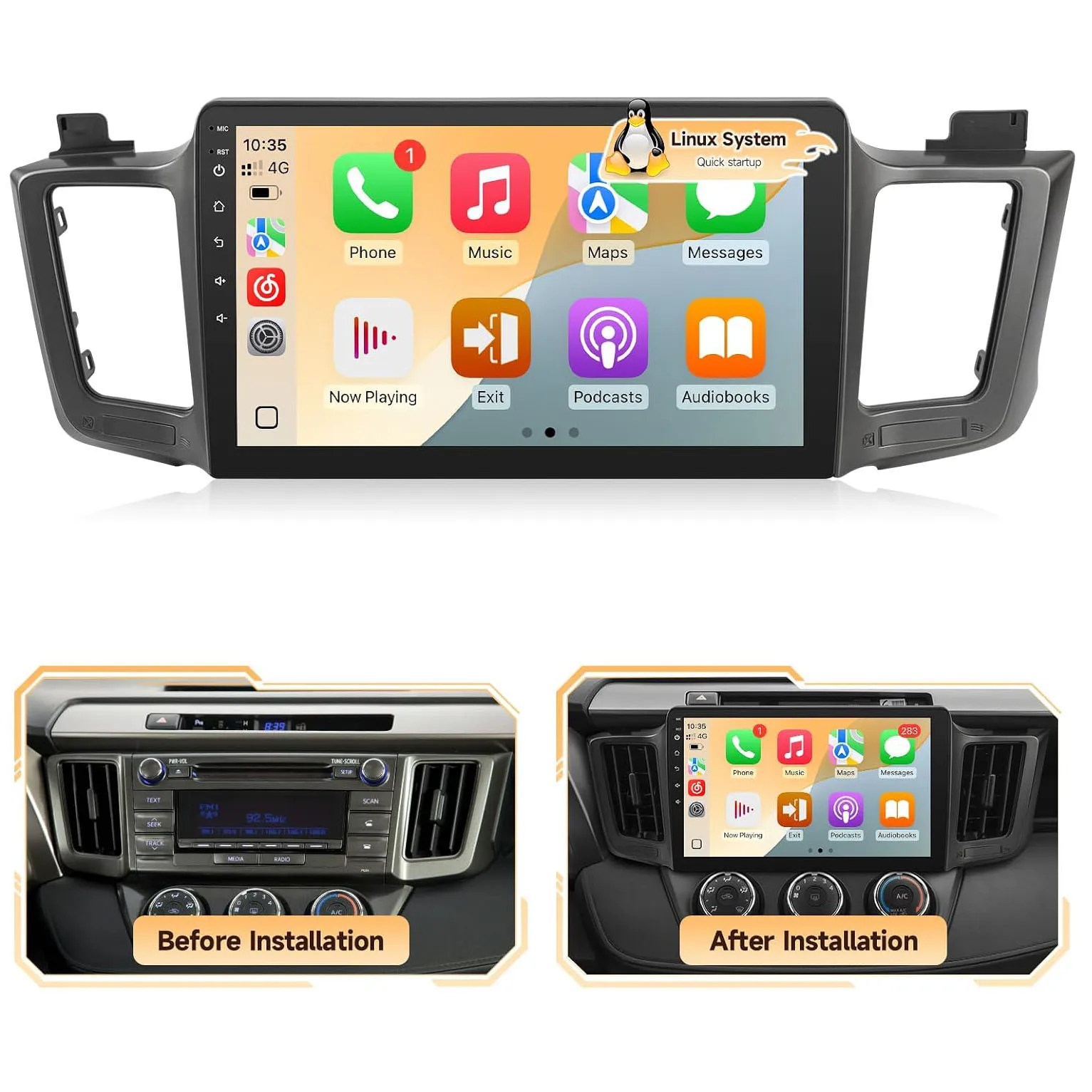 Linux Car Radio for Toyota RAV4 2013-2018 Fast Boot Wireless CarPlay and Android Auto Bluetooth FM 1280P Backup Camera SWC