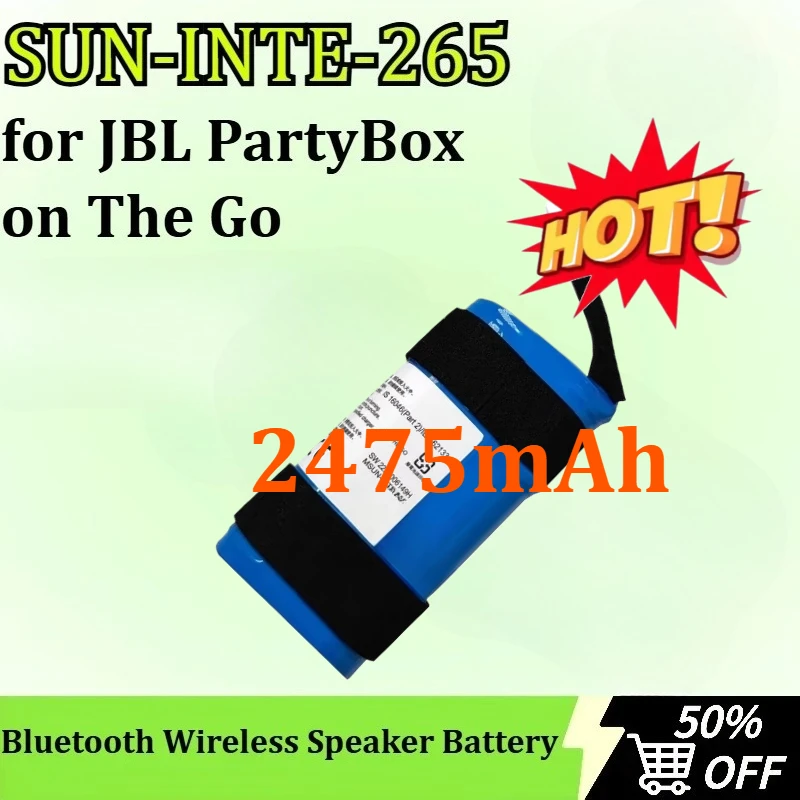 

Newly upgraded 2475mAh SUN-INTE-265 High Quality for JBL PartyBox on The Go Replacement Bluetooth Wireless Speaker Battery