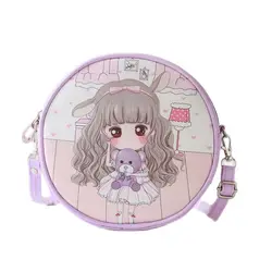 Sac à bandoulière en cuir PU dessin animé pour femmes et enfants, sac rond Kawaii pour enfants, petit argent, téléphone pour dames, poudres pour filles, mignon, initié, 2023