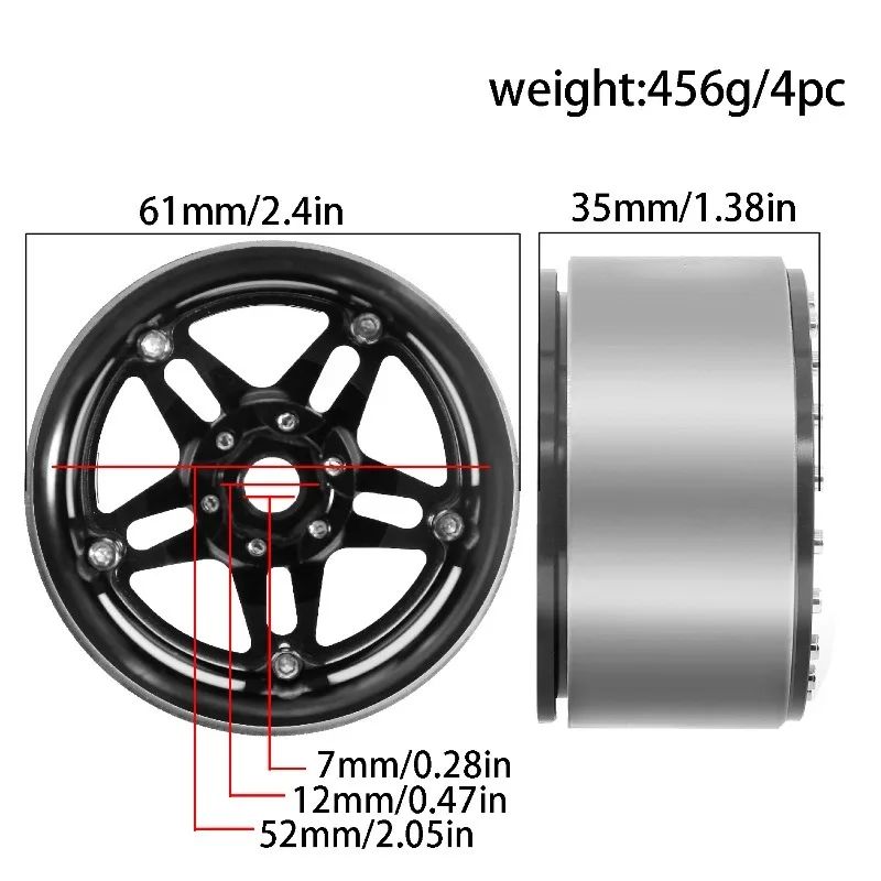 4 Uds neumáticos de rueda CNC 1,9 pulgadas/2,2 pulgadas para 1/10 1/8 RC coche Axial SCX10 D90 TRX4 Capra Wraith Monster Truck piezas de mejora