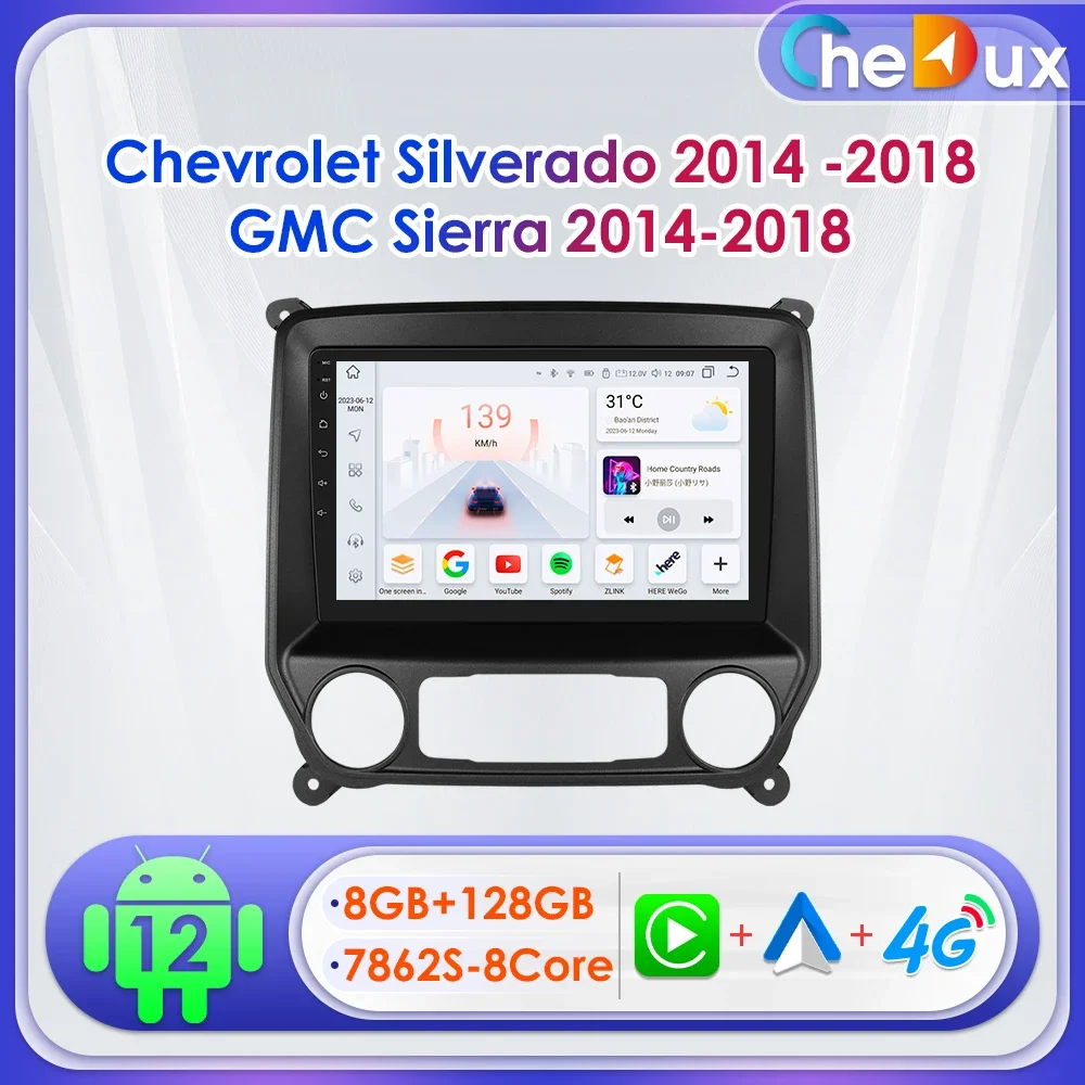 

Автомагнитола Chedux, 2DIN, 10,1 дюйма, Android, для Chevrolet Silverado GMC Sierra 2014-2018, мультимедийный навигатор, GPS, RDS, DSP, 4G, BT, CarPlay, SWC