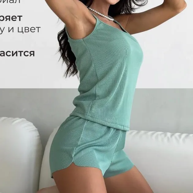 

2025 New Women's Pajamas Solid Color Two Piece Ribbed Pajama Set Sleeveless Camisole Top And Shorts Casual Set Pajamas Homewear