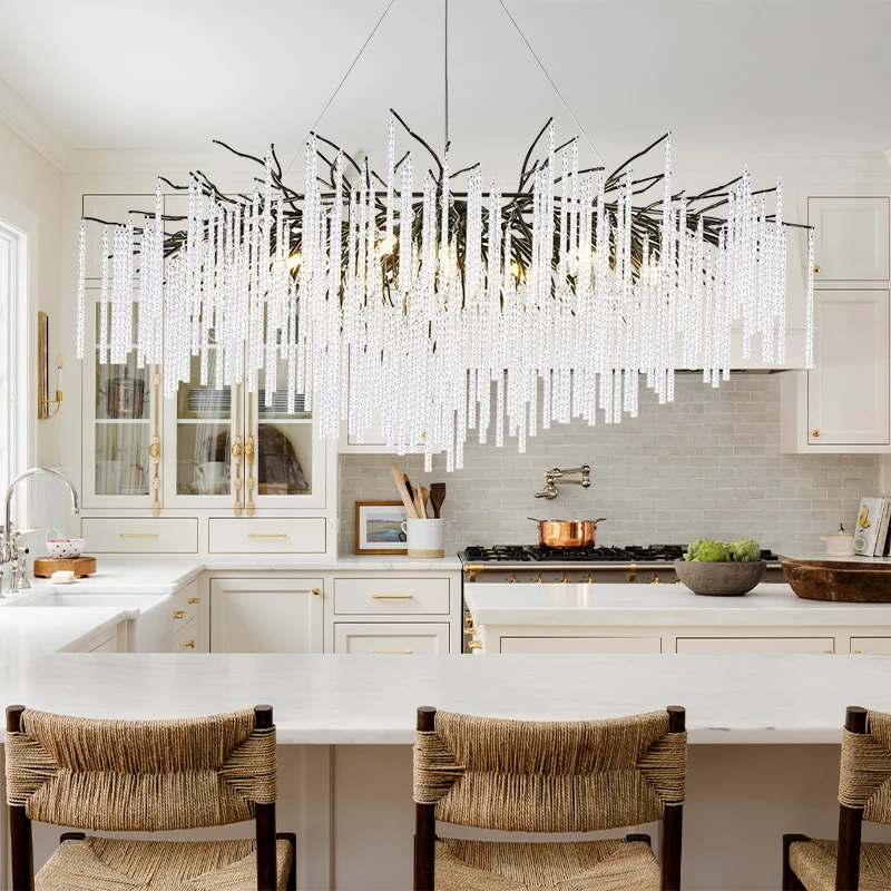 

Long Crystal Branch Chandeliers For Dining Room Kitchen Table, Modern Black Crystal Hanging Chandelier Living Room Bedroom