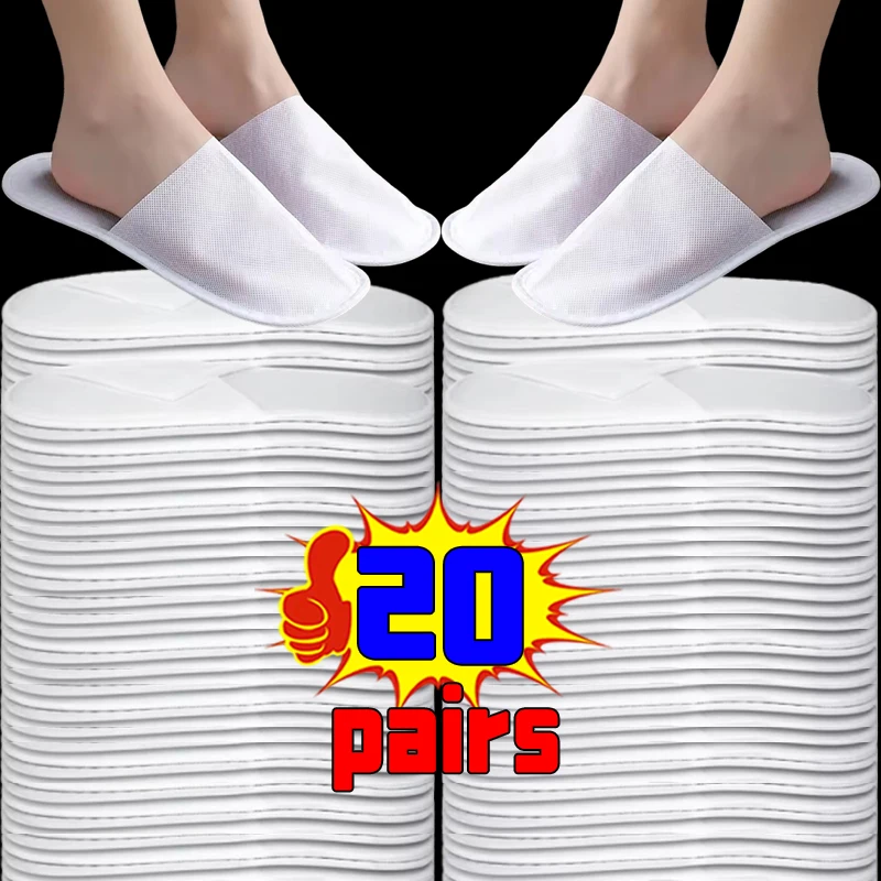 

20pairs Portable SPA Closed Toe Slippers White Disposable Non Woven Guests Slippers for Home Hotel Use Shoes Accessories Whosale