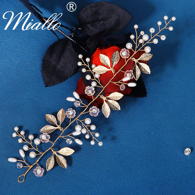 Handmade Leaf Flower Pearl Headbands for Women Hair Accessories Crystal Bridal Wedding Hair Jewelry Party Bride Headpiece Gift