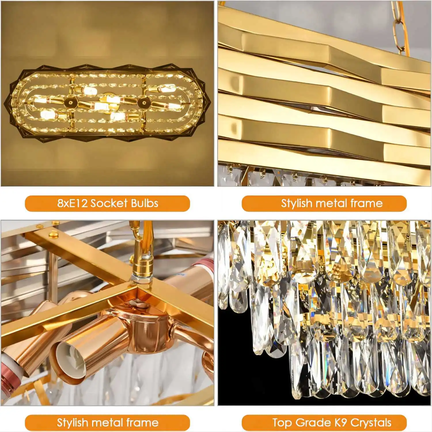Gold Modern Crystal Chandeliers for Dining Room 8-Light Gold Chandelier Living Room Dining Room Chandelier Over Table Oval Ceili