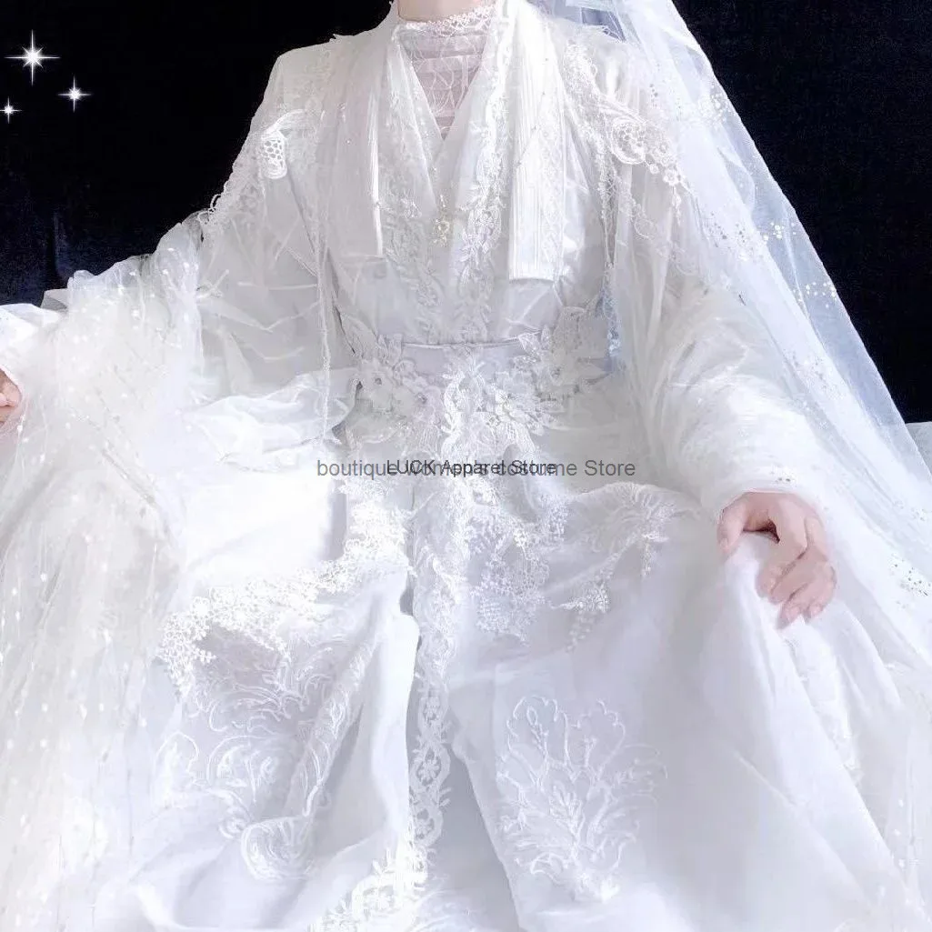 Cos Tian Guan Ci Fu Huacheng Costume White Hua Cheng Wedding Dress TGCF Cosplay Anime White Huacheng Hanfu Clothing