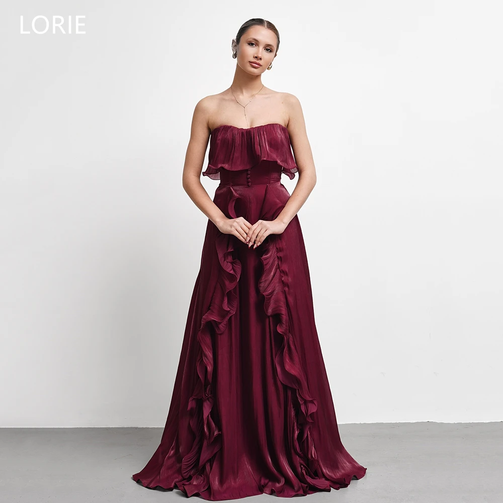 

LORIE Chic Burgundy Evening Dress Ruched Strapless Sleeveless Party Dresses Lace-Up Draped A-Line Prom Gowns Customized