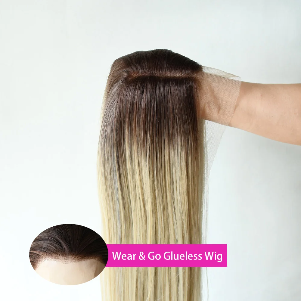 

Ombre блондинка синтетический бесклеевой 13x4 костяной прямой парик фронта шнурка HD парики шнурка для женщин косплей вечерние