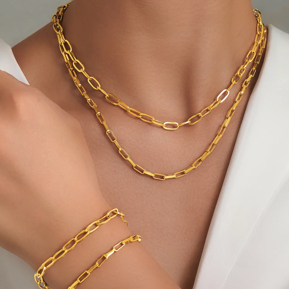 EILIECK 316L Edelstahl Metallketten Halsketten-Armband-Set für Damen, trendige Gold- und Silberfarbe, wasserdichter Schmuck, Geschenk für Damen – Detail 10