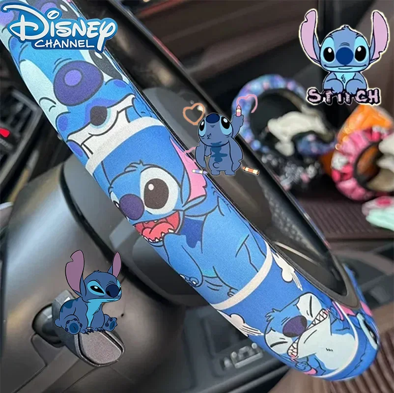 Disney Stitch 15-дюймовый чехол на руль с милым персонажем мультфильма, универсальные автомобильные аксессуары для защиты рулевого колеса автомобиля