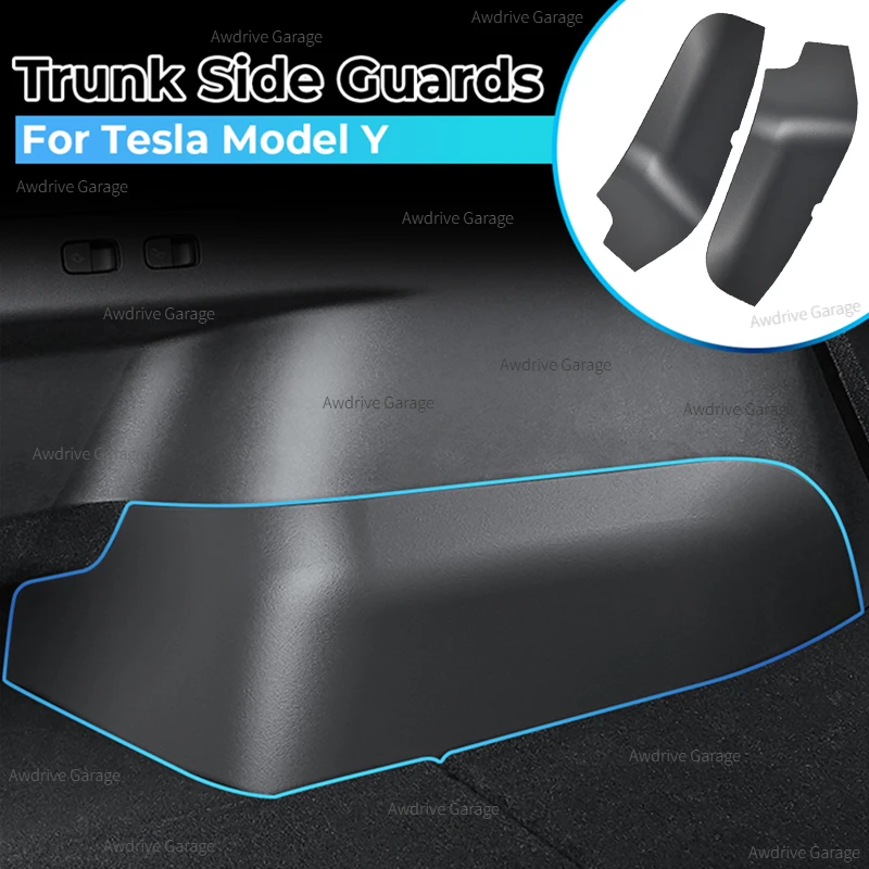 

Trunk Side Guards for Tesla Model Y 2021-2024 TPE Rear Trunk Anti-kick Pad Plate Cargo Area Carpeted Side Walls Protection Cover