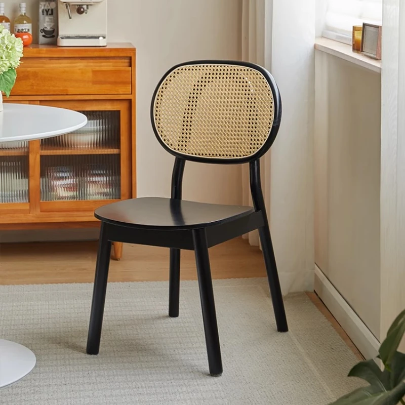 Middle Ancient Style Backrest Dining Chair,Solid Wood Rattan Chair,French Makeup Stool,Vintage Homestay Restaurant Rattan Chair