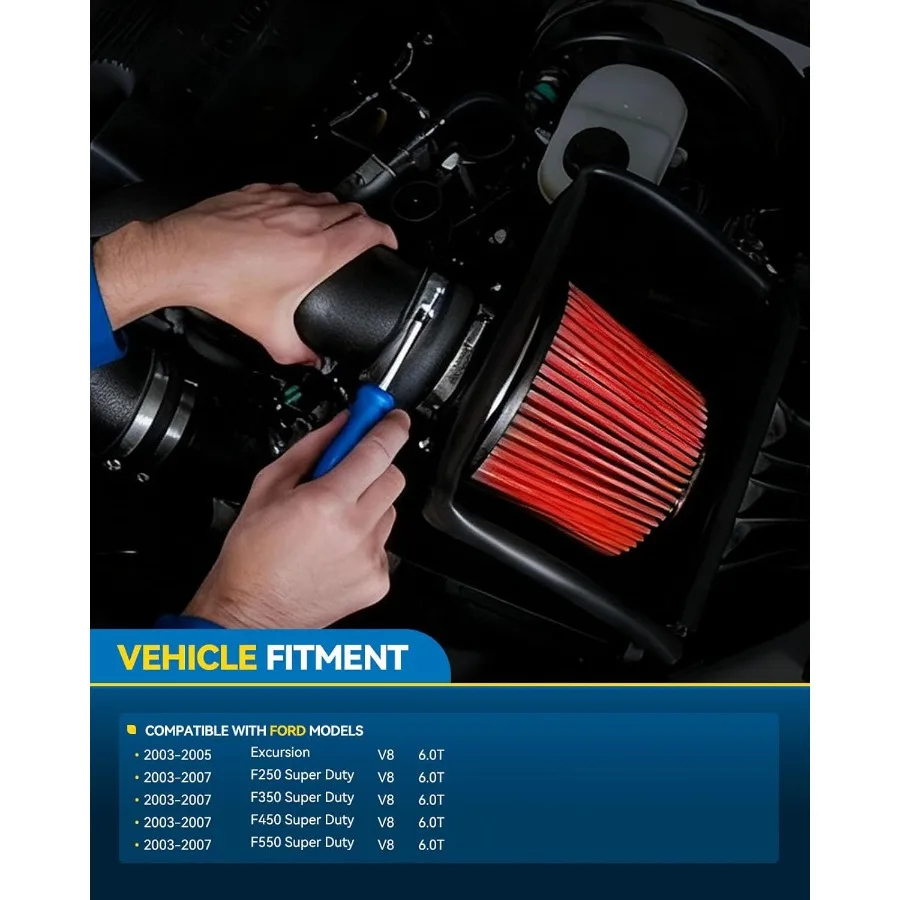 نظام أدوات دخول الهواء البارد عالي الأداء مقاس 3.7 بوصة لمحركات F250/F350/F450/F550 Super Duty 2003-2007 V8 6.0L والرحلات 200 #2