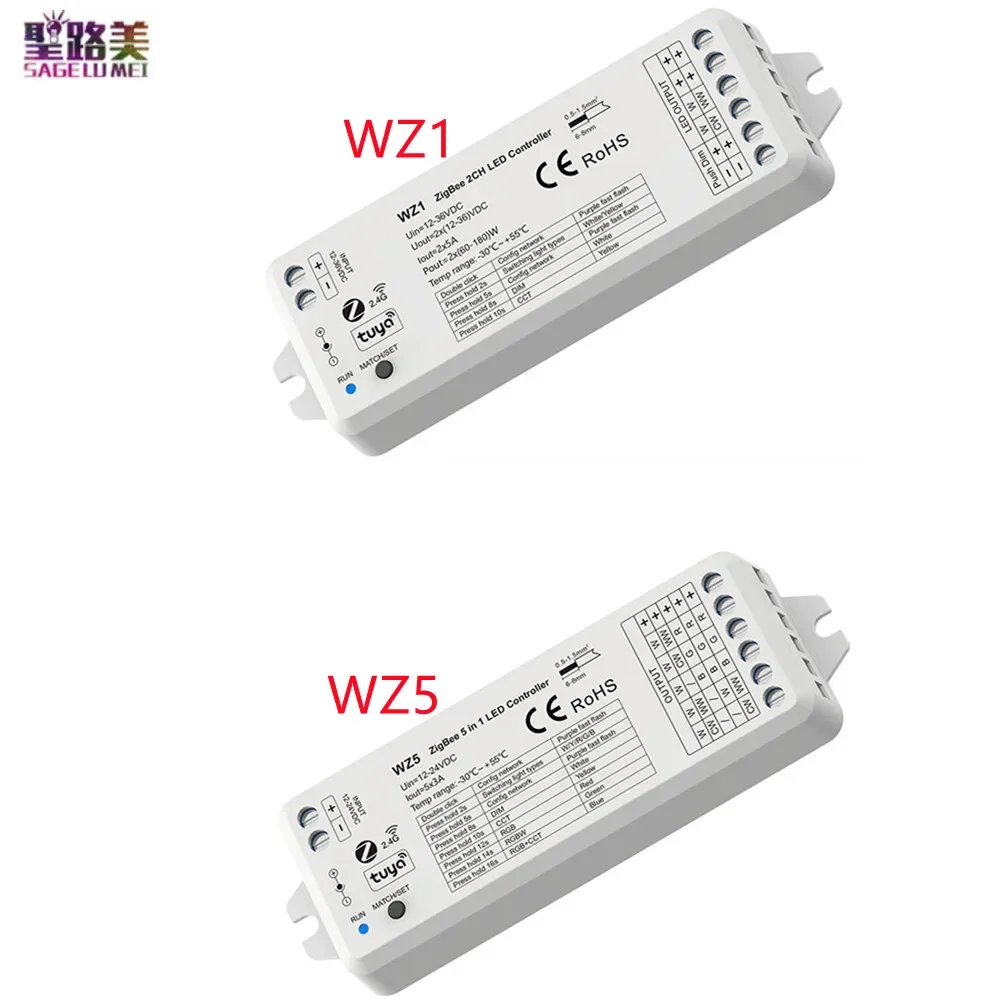 ZigBee Tuya WZ1 2CH*5A Wireless RF Dimmer WZ5 5CH*3A 5 in1 LED Controller DC12-24V 36V for Single Color RGB RGBW RGBCCT Led Lamp