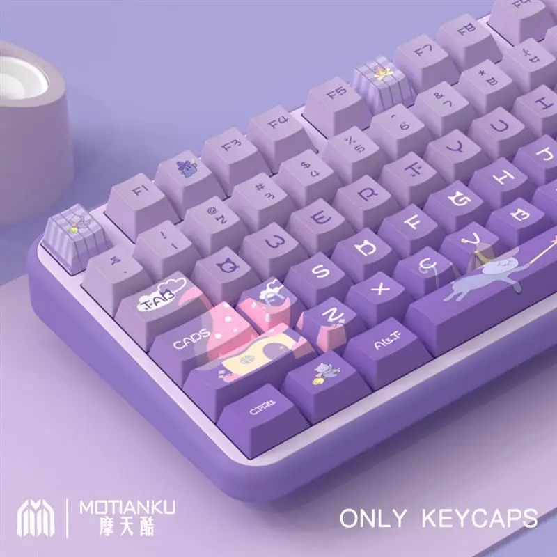 Imagem -03 - Teclado Gamer Mecânica Magic Cat Gradiente Roxo Bonito Kawaii Miau Castelo Perfil Cereja Switches Gateron 1set