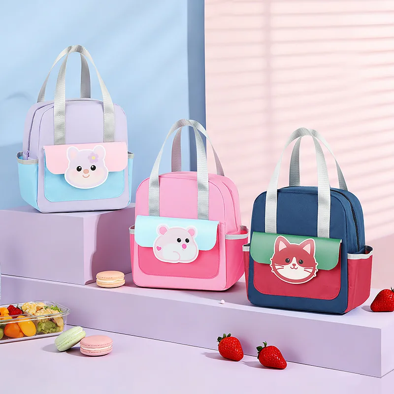 Cartoon Insulated Bag Oxford Cloth Lunch Box Bag Insulated Bento Box Bag, Hand in Hand Rice Bag Camping Fresh-Keeping Ice Bag