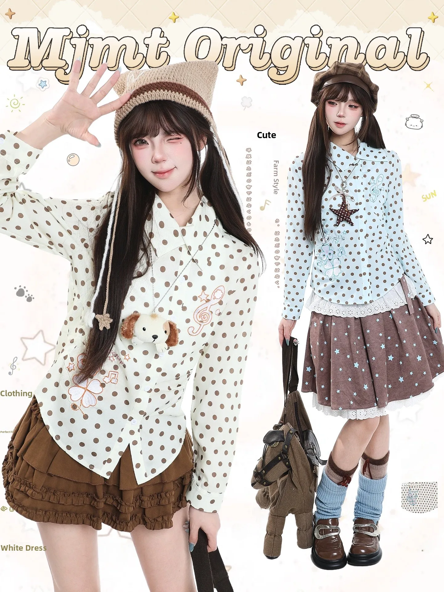 Casual Polka Dot Long Sleeve  Collar Women's Shirt Korean Style Slim Fit Contrast Color Design Spring Autumn Seasonal Wear