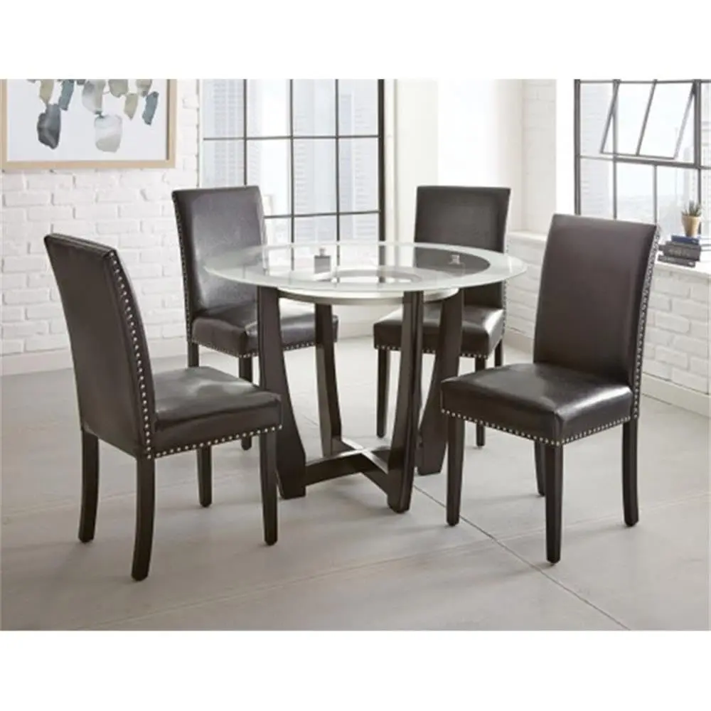 Round Glass Dining Table Modern Chrome & Espresso Solid Wood Base 45 Inch, Customized