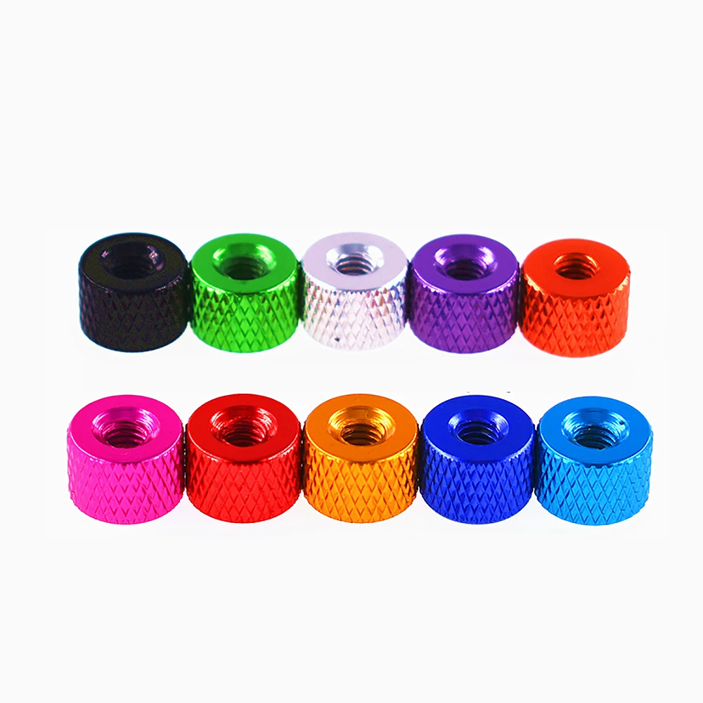 1/2/5/10 Stück bunte Durchgangslochmutter M3,5 Aluminiumlegierung runde gerändelte Rändelmuttern Handknopfmuttern